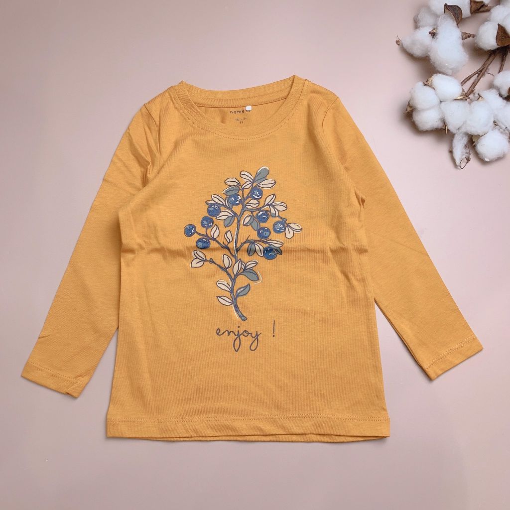 Áo cotton Name it màu vàng nâu cành lá