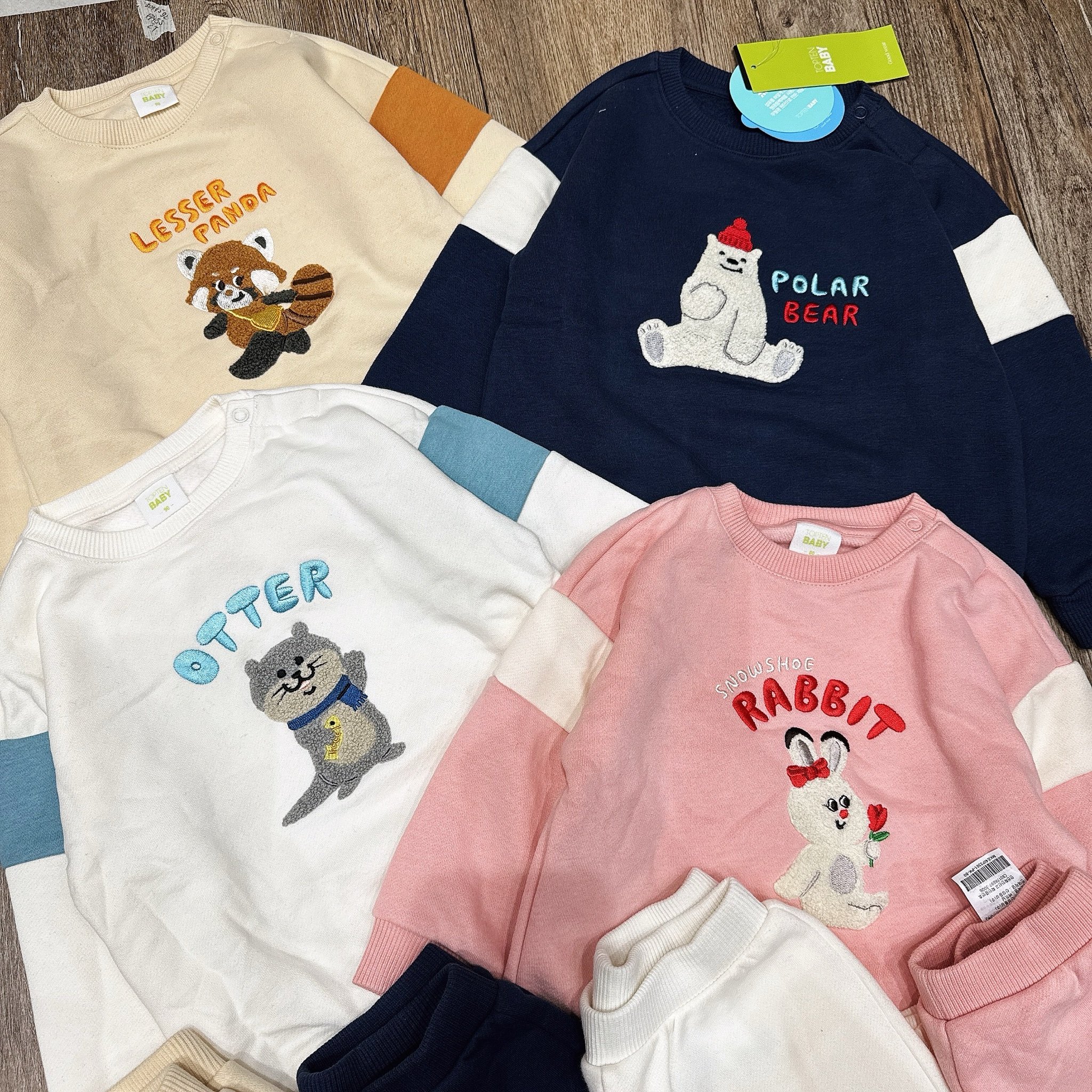 Bộ nỉ bông Topten Baby xuất Hàn họa tiết động vật nhiều màu cho bé size 80-110