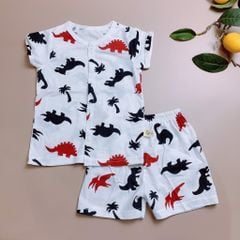 Bộ cotton cài khuy Moimolpi - trắng khủng long