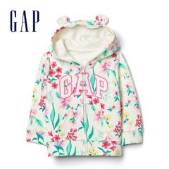 Áo khoác nỉ da cá Babygap tai gấu - trắng hoa sắc màu