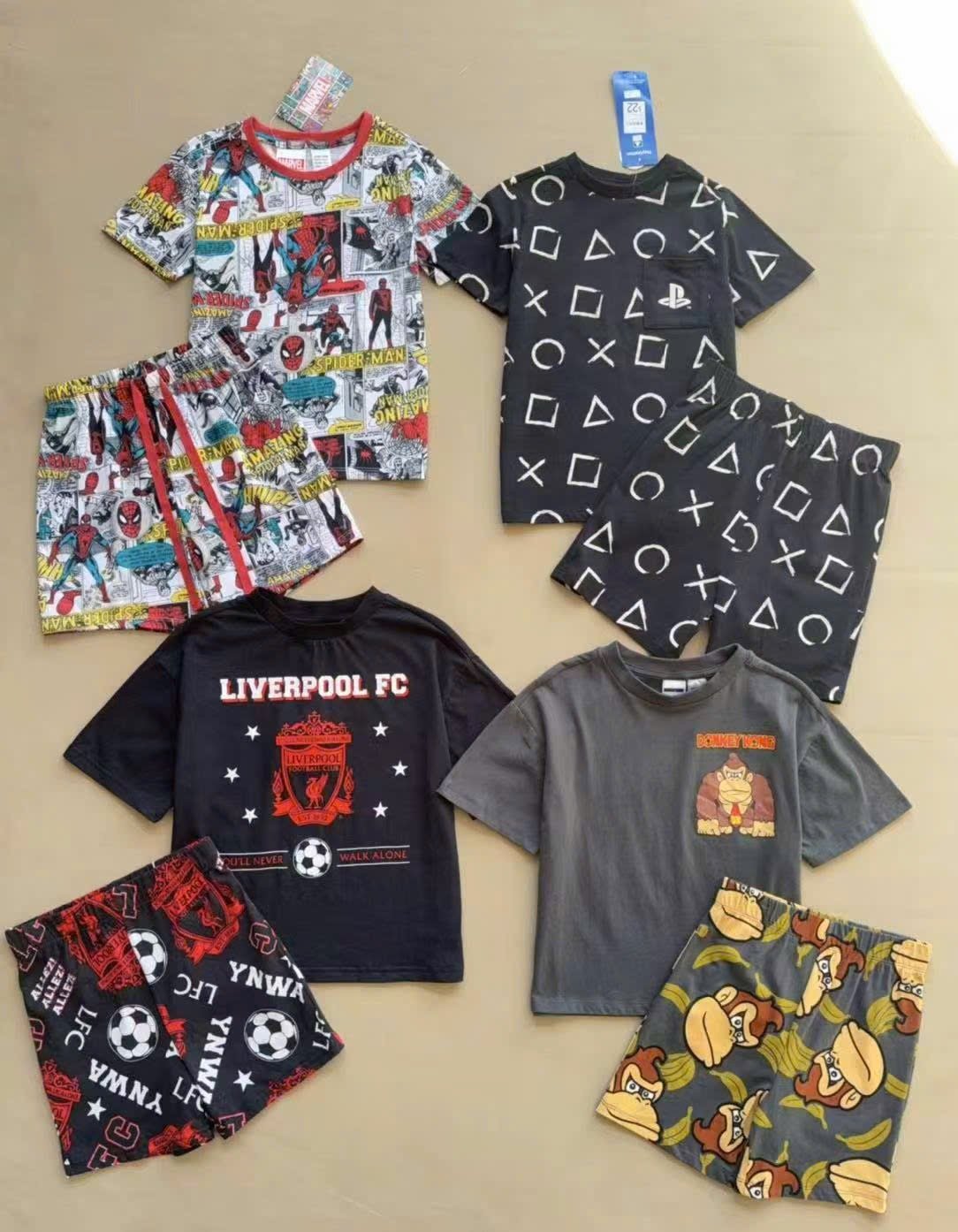 Bộ thun cotton dư xịn họa tiết Donkey Kong, Cờ Caro, Spiderman cho bé trai size 7-16y