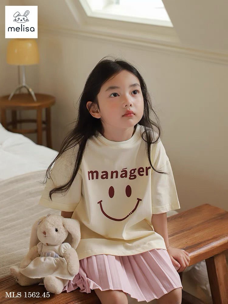 Set Melisa áo cotton kem Manager - chân váy hồng xếp li liền quần size 2-12y