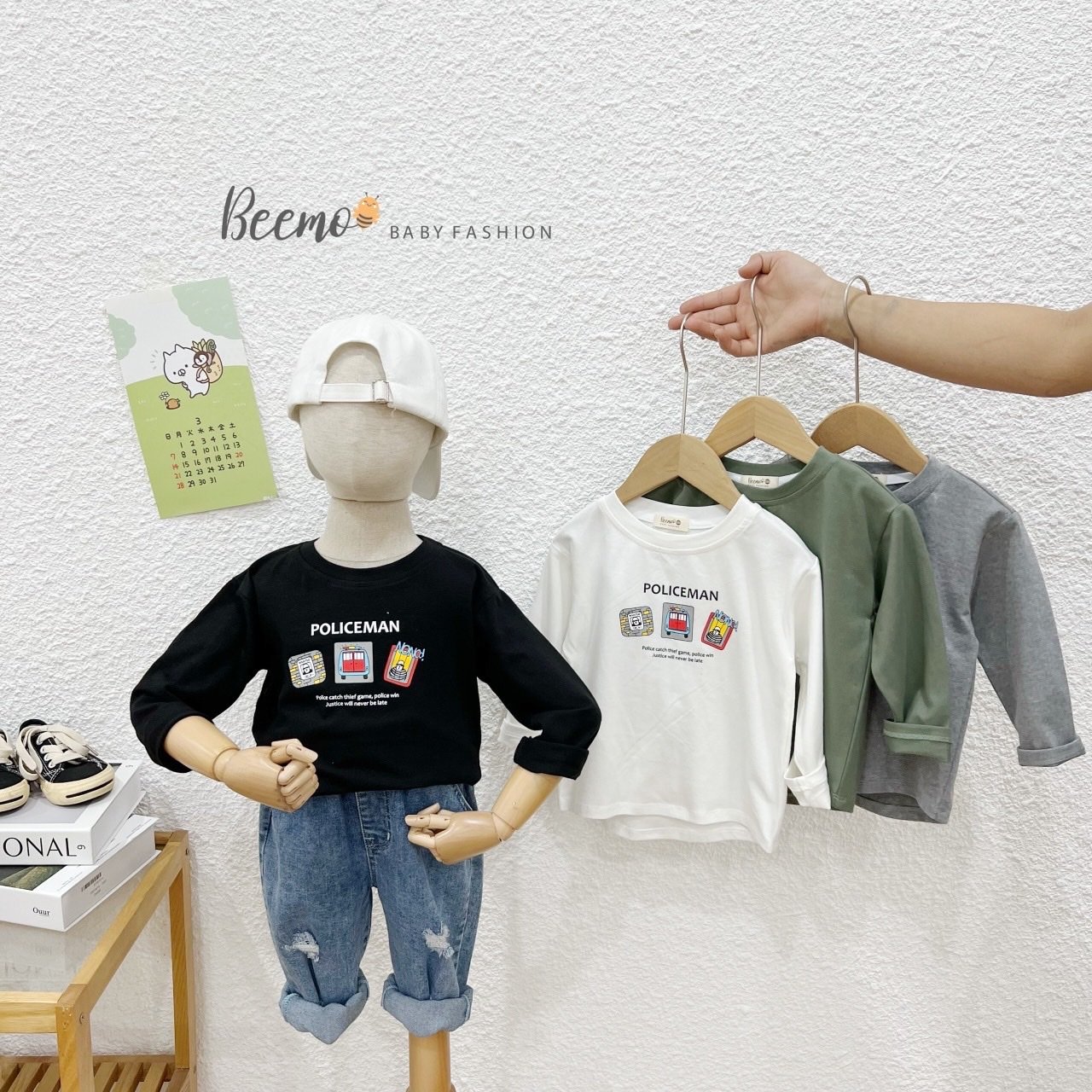 Áo cotton dài tay Beemo ô tô Policeman 4 màu BT