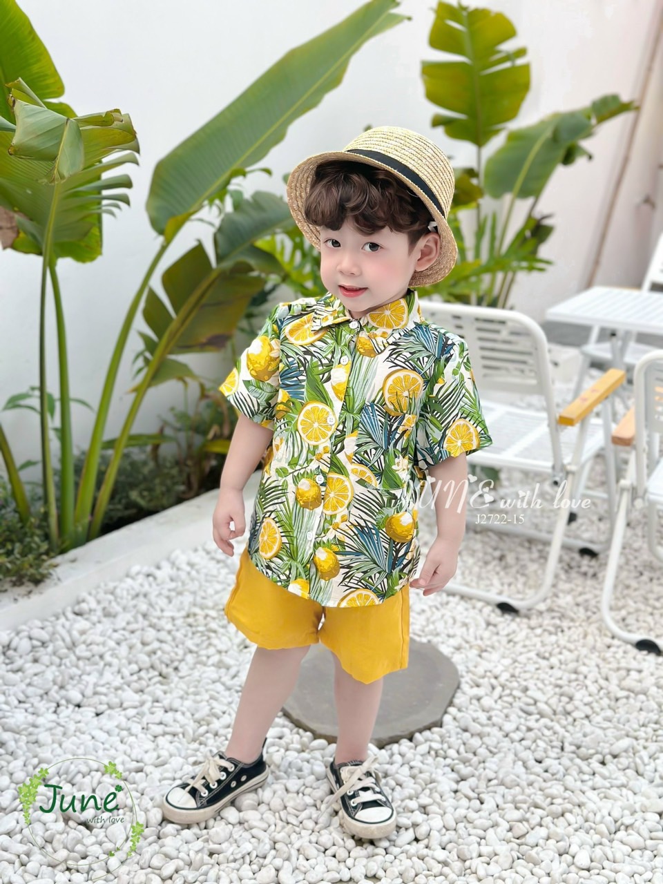 Set đũi June with love hình quả chanh lá xanh kem quần vàng size 1-10y