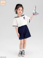 Set bộ Jam & Jenny Kuromi áo trắng cổ thuỷ thủ mix quần kaki navy size 2-12y