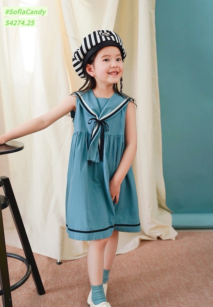 S4274 - Váy thô Sofia Candy màu xanh phối cổ thủy thủ size 1-10y