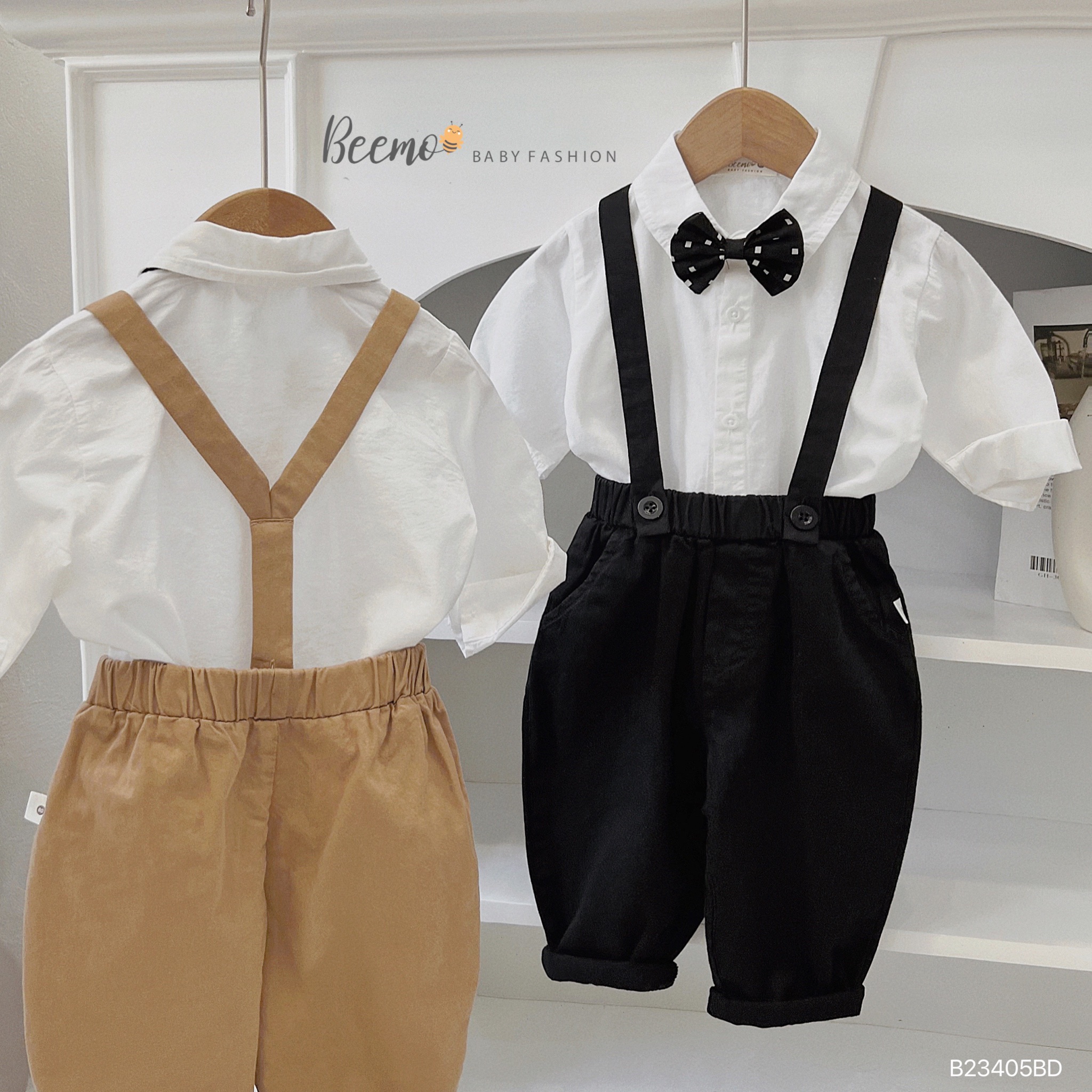 Bộ sơ mi công tử kèm nơ Beemo 2 màu nâu / đen size 80 - 130