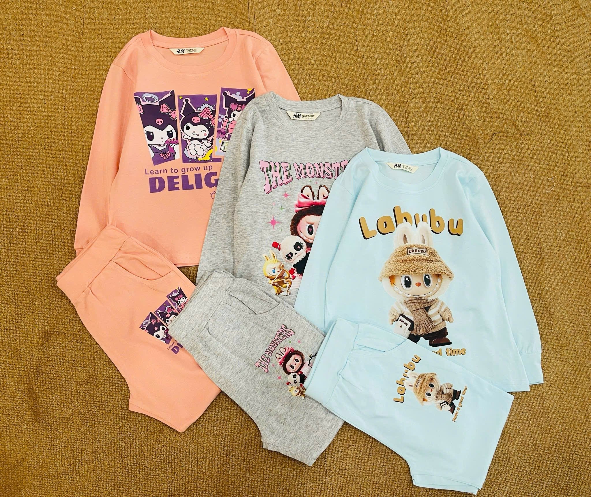 Bộ cotton HM vải dư dòng nhiều hình LABUBU / KUROMI size 2 - 12y