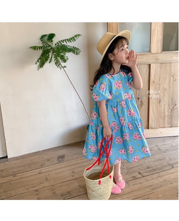 Váy thô June xếp tầng tay bồng 2 màu hoa size 1 - 10y