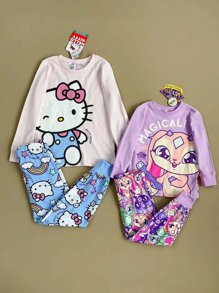 Bộ cotton Hello Kitty 2 màu cho bé gái size 1-8y