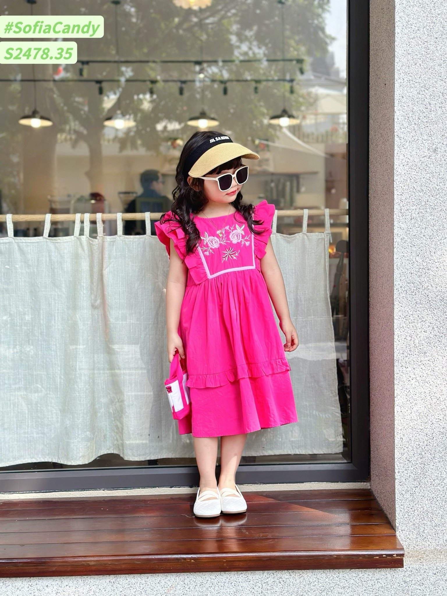 Váy Sofia Candy tiểu thư tay cánh tiên thêu hoa ngực nhiều màu BG size 1-10y