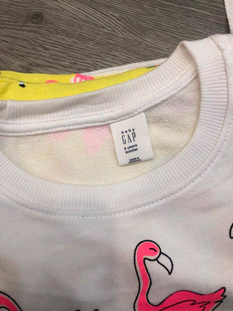 Bộ nỉ da cá Babygap bé gái - Trắng hình hạc hồng