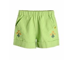 Quần short Moimoln xuất Hàn dư xịn màu xanh lá thêu hoa bé gái size 90-110