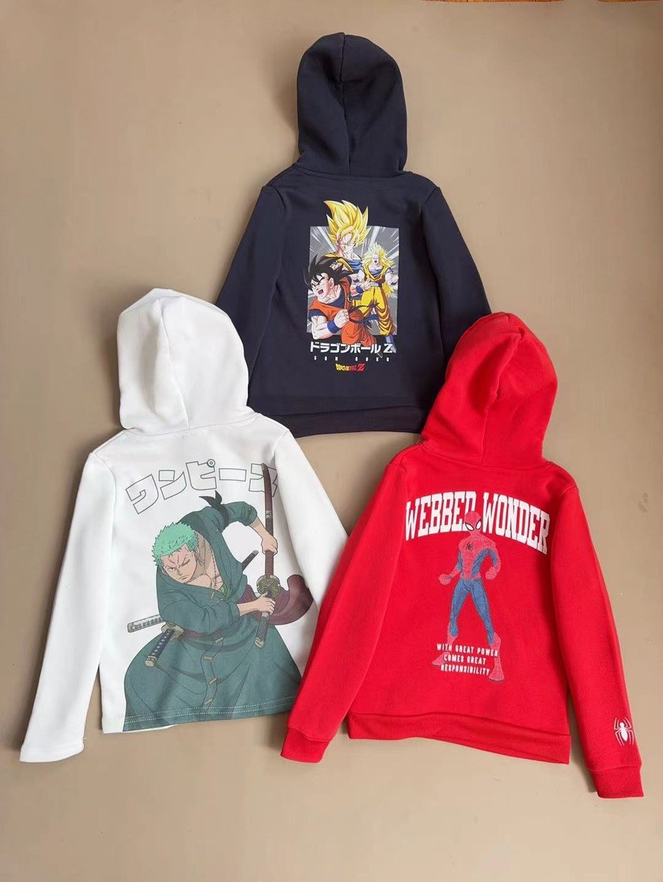 Bộ nỉ bông Dragonball, Onepiece, Spiderman dư xịn nhiều màu cho bé size 4-14y