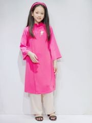 Áo dài Bee Mon thêu hoa Tulip hồng đậm / hồng nhạt size120 - 160 ( kèm bờm )