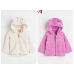 Áo khoác lông HM tai gấu 2 màu kem / tím size 6m - 4y