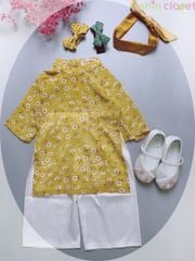 [1-5y] Áo dài Shin Closet bé gái - lụa hoa vàng