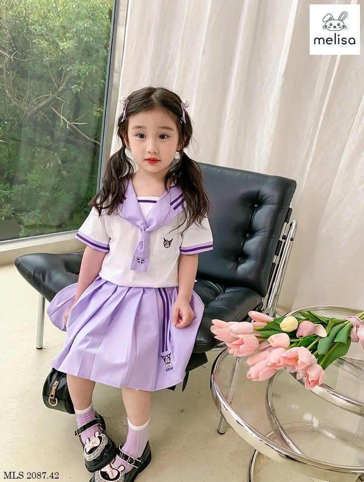 Set bộ Melisa Kuromi áo thủy thủ mix chân váy tím size 2-12y