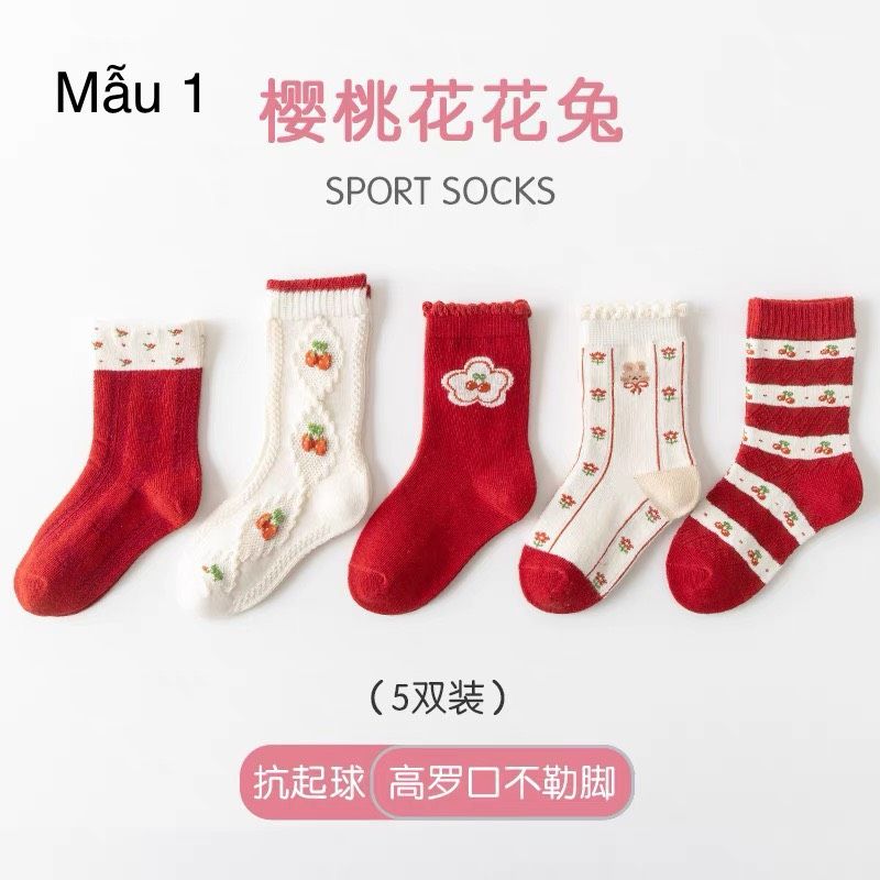 Set 5 tất Minliu Kids Socks nhiều hình Bé Gái size 2 - 12y