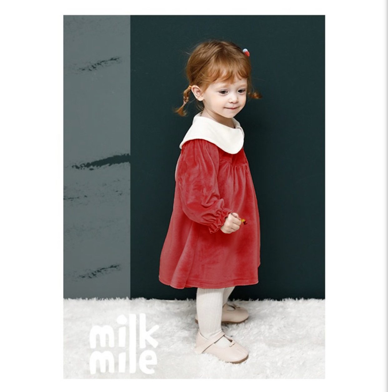 Váy nhung cổ sen lưng thỏ Milkmile 3 màu đỏ / vàng / hồng size 90 - 140