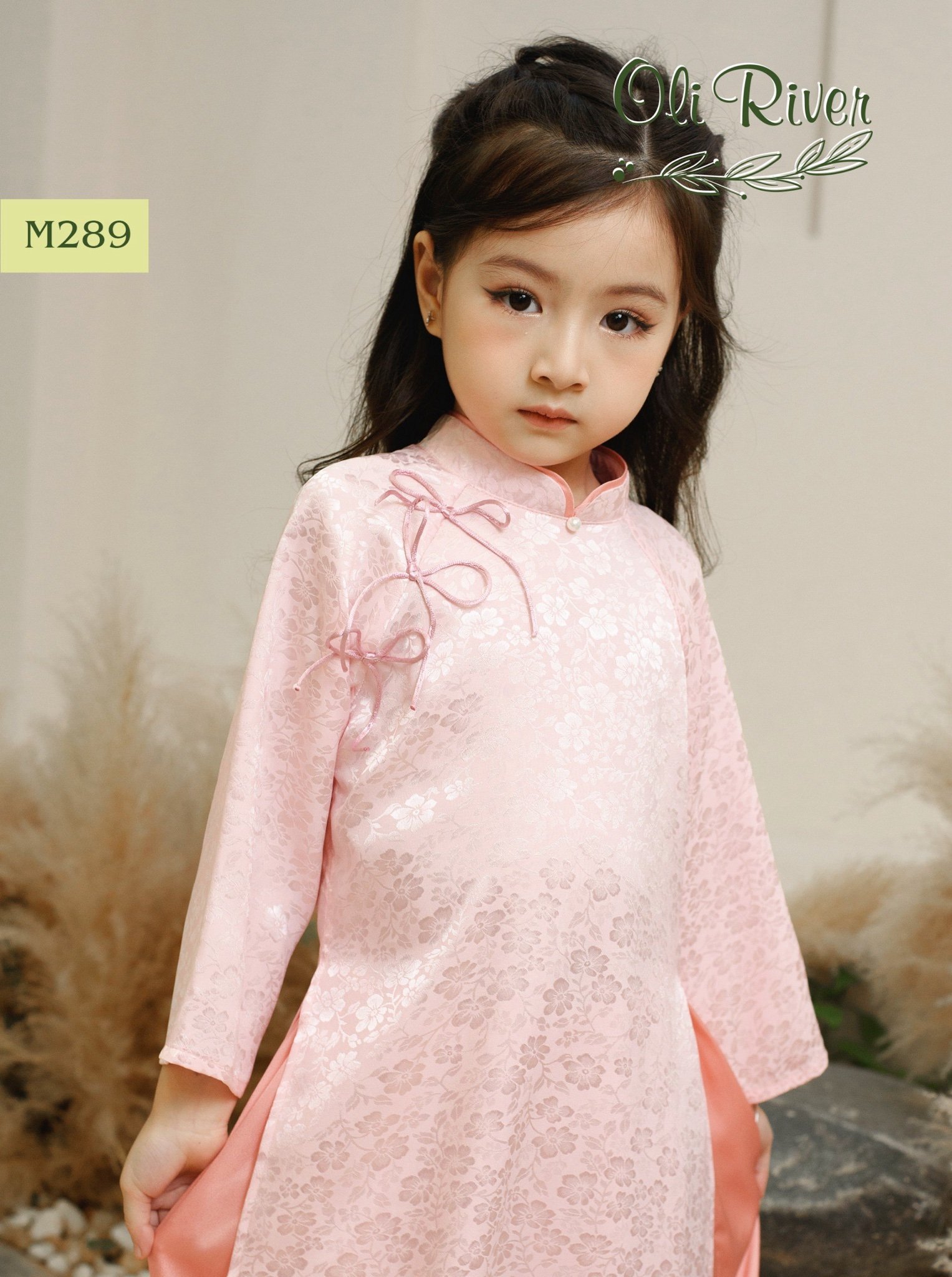 Áo dài lụa Oli River vân hoa chìm 4 màu size 2 - 11y