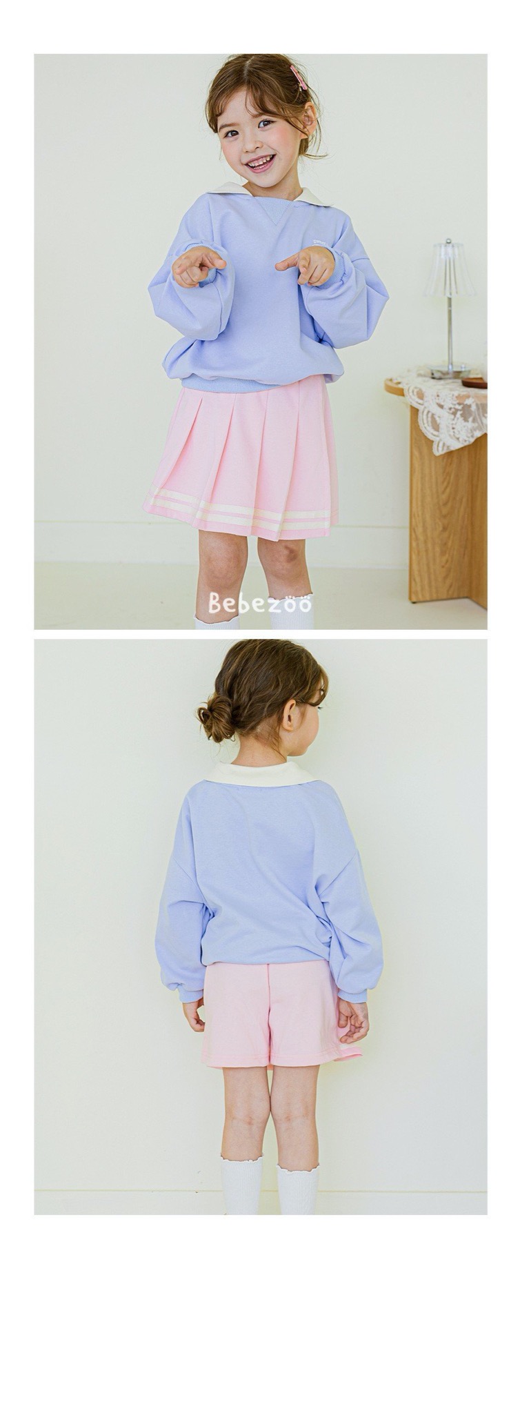 Bộ da cá Bebezoo áo cổ trắng + quần váy xếp ly size 100-150