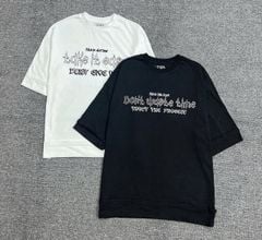 Áo cotton GGJJ dáng oversize thêu chữ dòng đại 2 màu đen/trắng cho bé size 8-14y