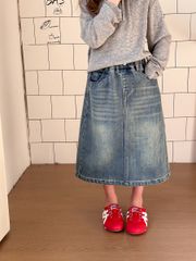 Chân váy jean mềm xanh mài AMBB dáng dài túi rách size 120 - 170