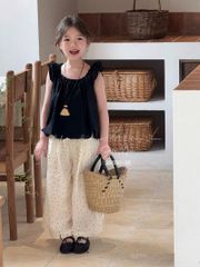 S6680 - Bộ Sara Min áo đen + quần suông chấm bi bé gái size 2-12y