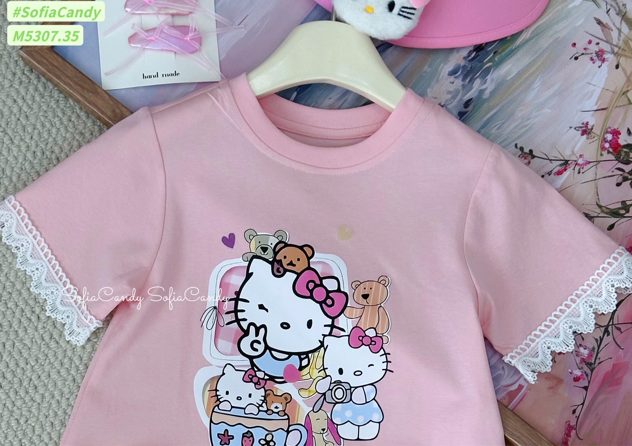 M5307 - Váy cotton Mia Kids hồng Hello Kitty chân váy phối voan size 1-10y