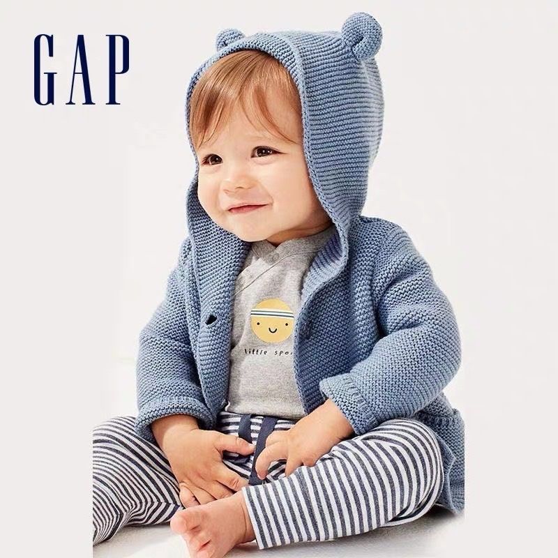 Áo khoác len tai gấu Gap xanh dương BT