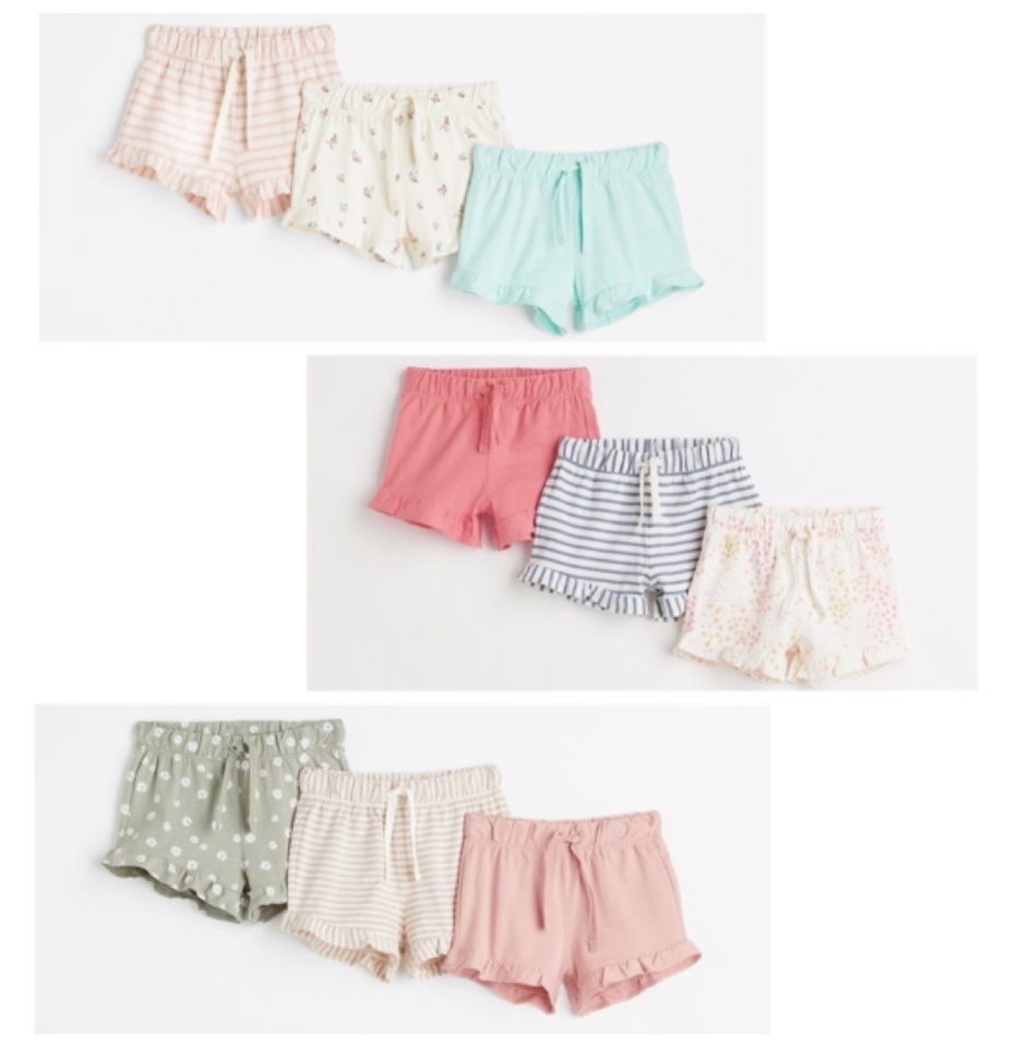 Quần short cotton HM trơn màu / kẻ 6m - 4y BG