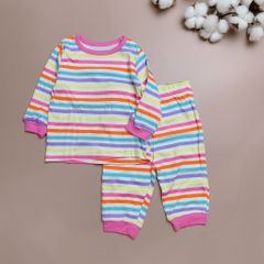 Bộ cotton George bé gái- kẻ sắc màu viền hồng