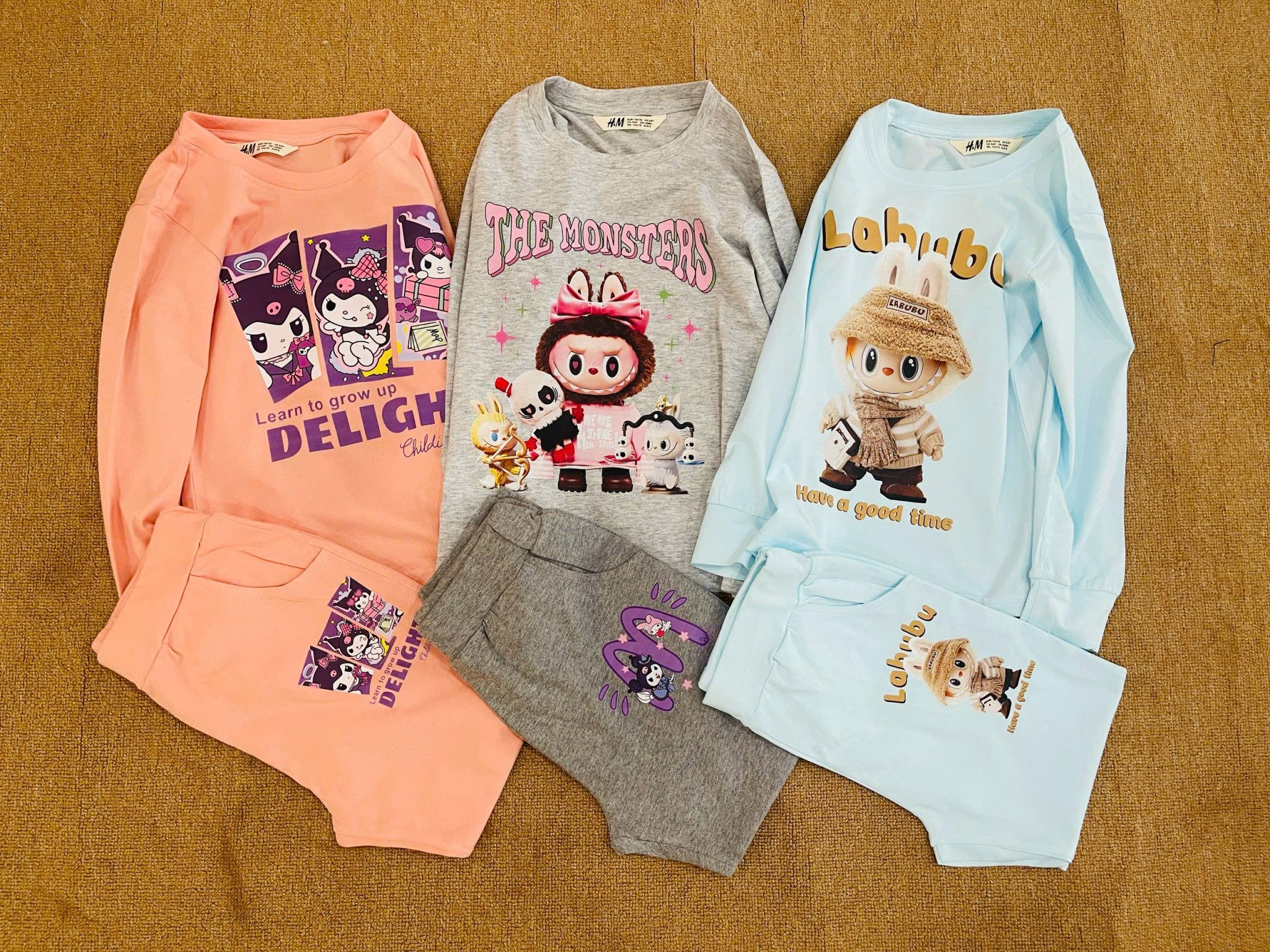 Bộ cotton HM vải dư dòng nhiều hình LABUBU / KUROMI size 2 - 12y