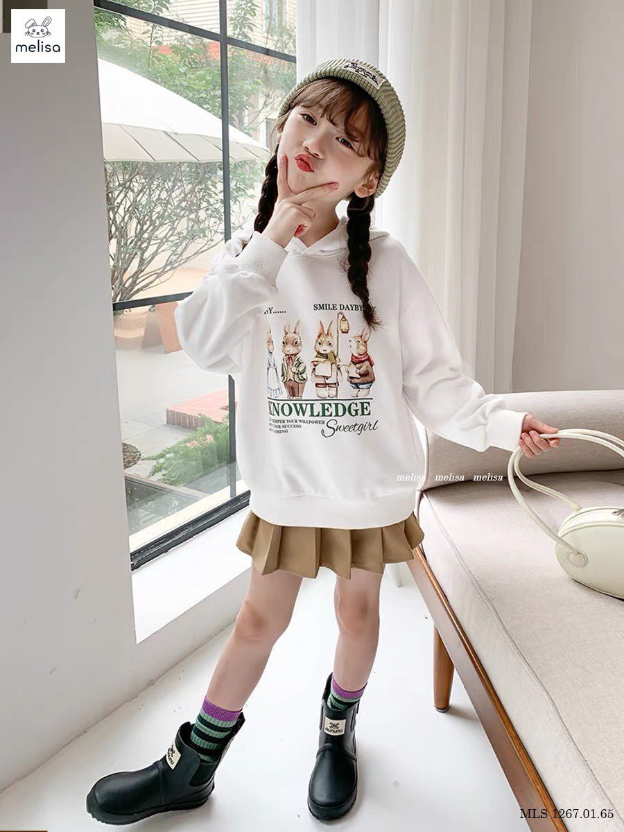 Set Melisa áo hoodie hình thỏ Funny - chân váy xếp li liền quần 2 màu size 2 - 12y