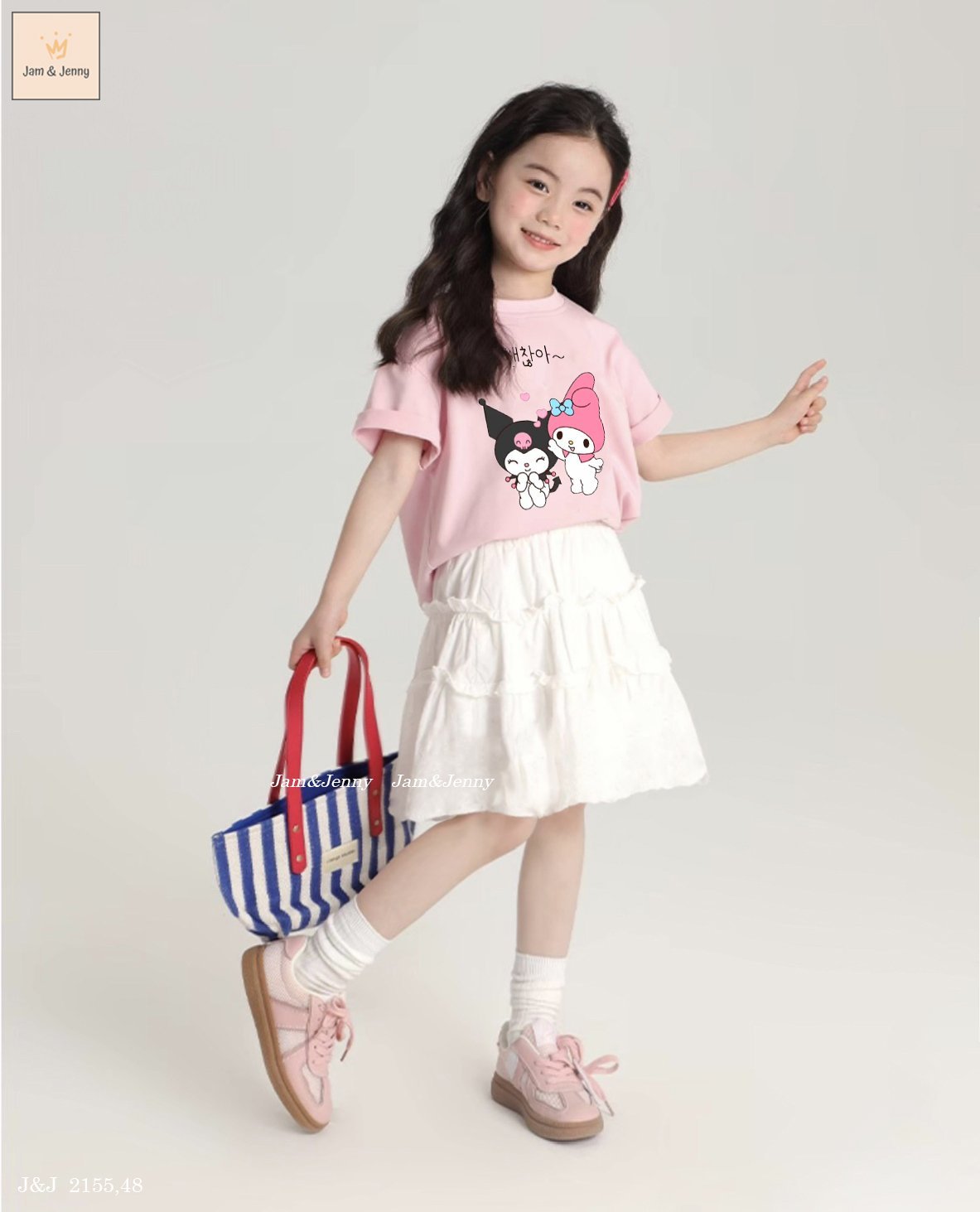 Set váy Jam & Jenny áo hồng Kuromi & Melody + chân váy trắng size 2-12y