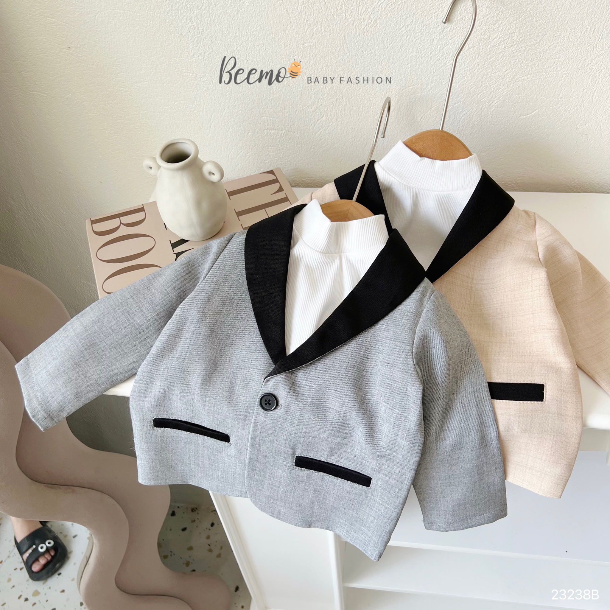 Bộ vest Beemo phối cổ phối viền túi đen 2 màu size 80 - 130