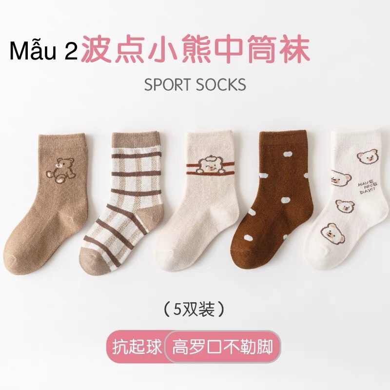 Set 5 tất Minliu Kids Socks nhiều hình Bé Gái size 2 - 12y