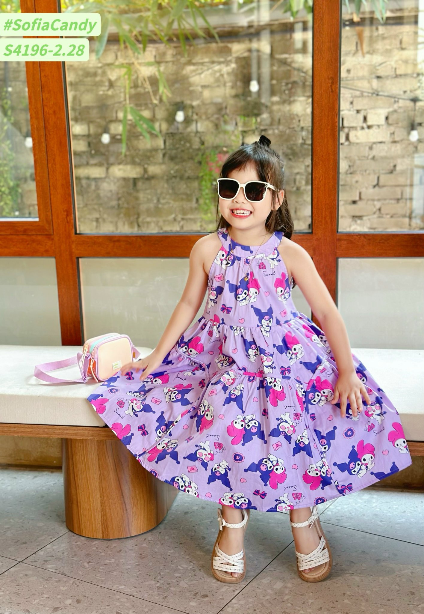 S4196 - Váy Kuromi Sofia Candy màu tím in tràn phối cổ yếm BG size 1-10y