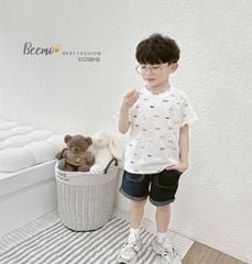 Bộ Beemo áo cotton in hình ô tô bé trai + quần giả jean size 80-130