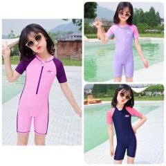 2089 - Bộ bơi liền cộc tay Yuke phối màu ngực in khủng long Dino size XL - 5XL