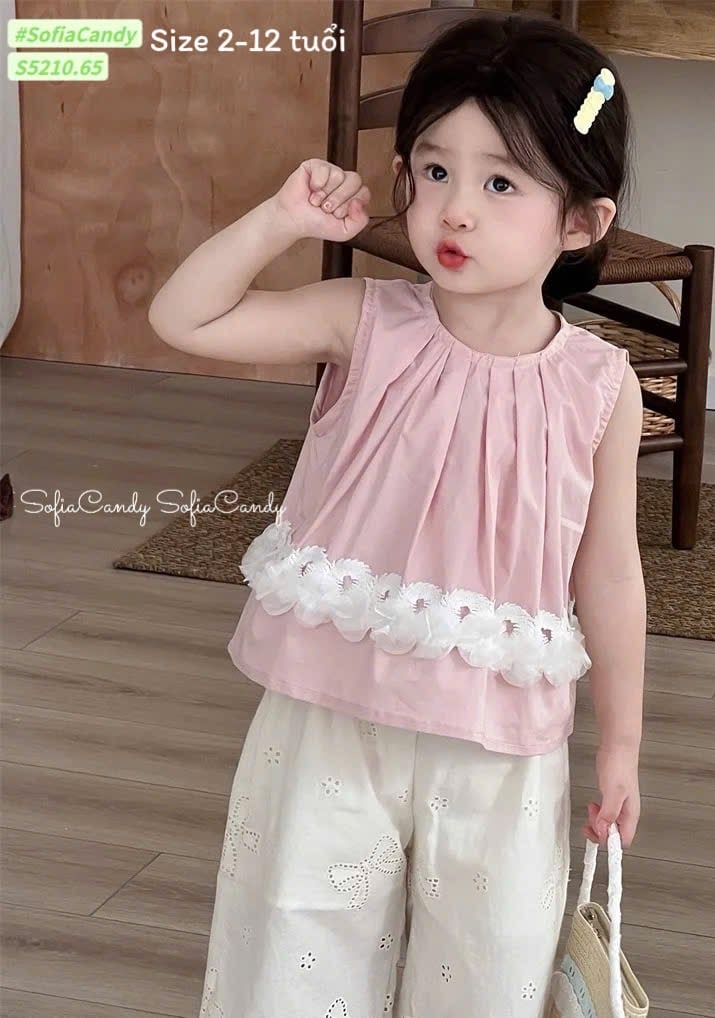 S5210 - Bộ thô sofia candy áo sát nách hồng phối hoa voan - quần trắng size 2 - 12y