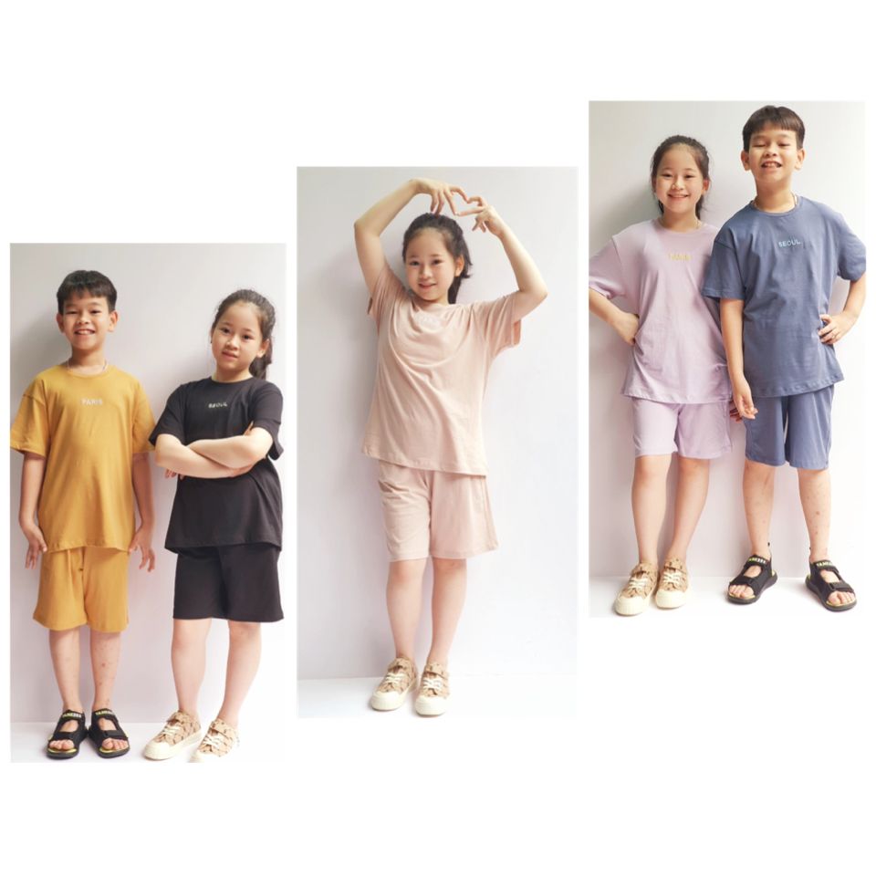 Bộ cotton Bee Mon nhiều màu thêu chữ ngực Paris / Seoul size 110 - 160