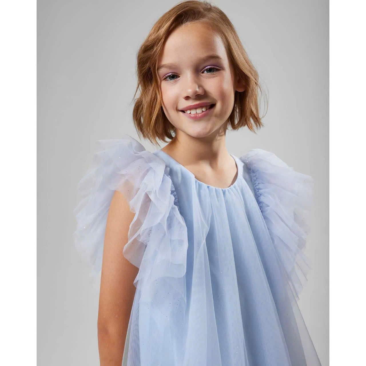 Váy Orsolini màu xanh vải ren mềm lót cotton bé gái size 128-146