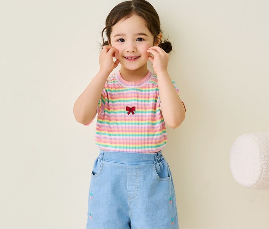 Quần short Denim Bebezoo màu xanh thêu cherry size 100-150