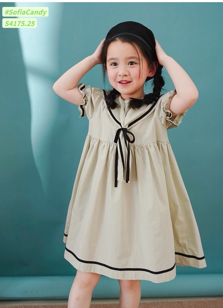 S4175 - Váy Sofia Candy màu be phối cổ thủy thủ BG size 1-10y