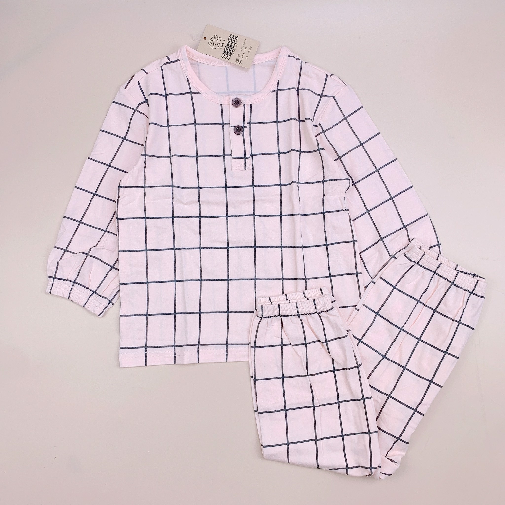 Bộ cotton xuất Hàn Cheese caro hồng đen BG