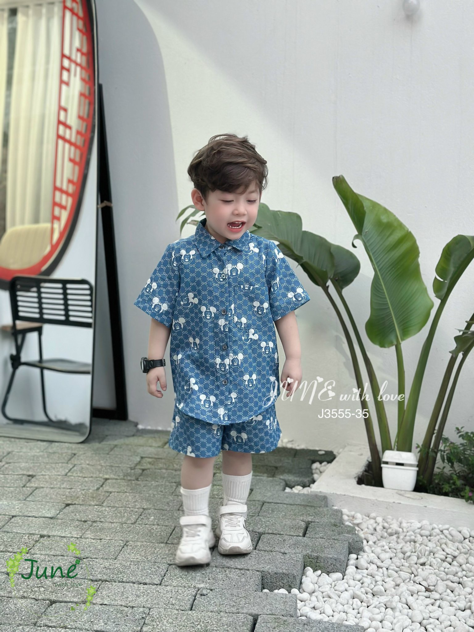 Bộ thô June with love áo sơ mi màu xanh jean mickey BT size 1-10y