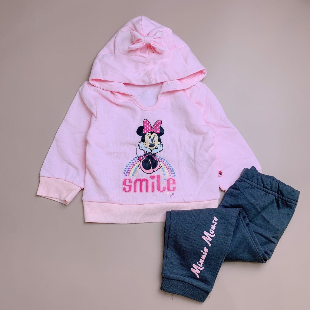 Bộ nỉ bông hoodie Disney - Hồng Minnie
