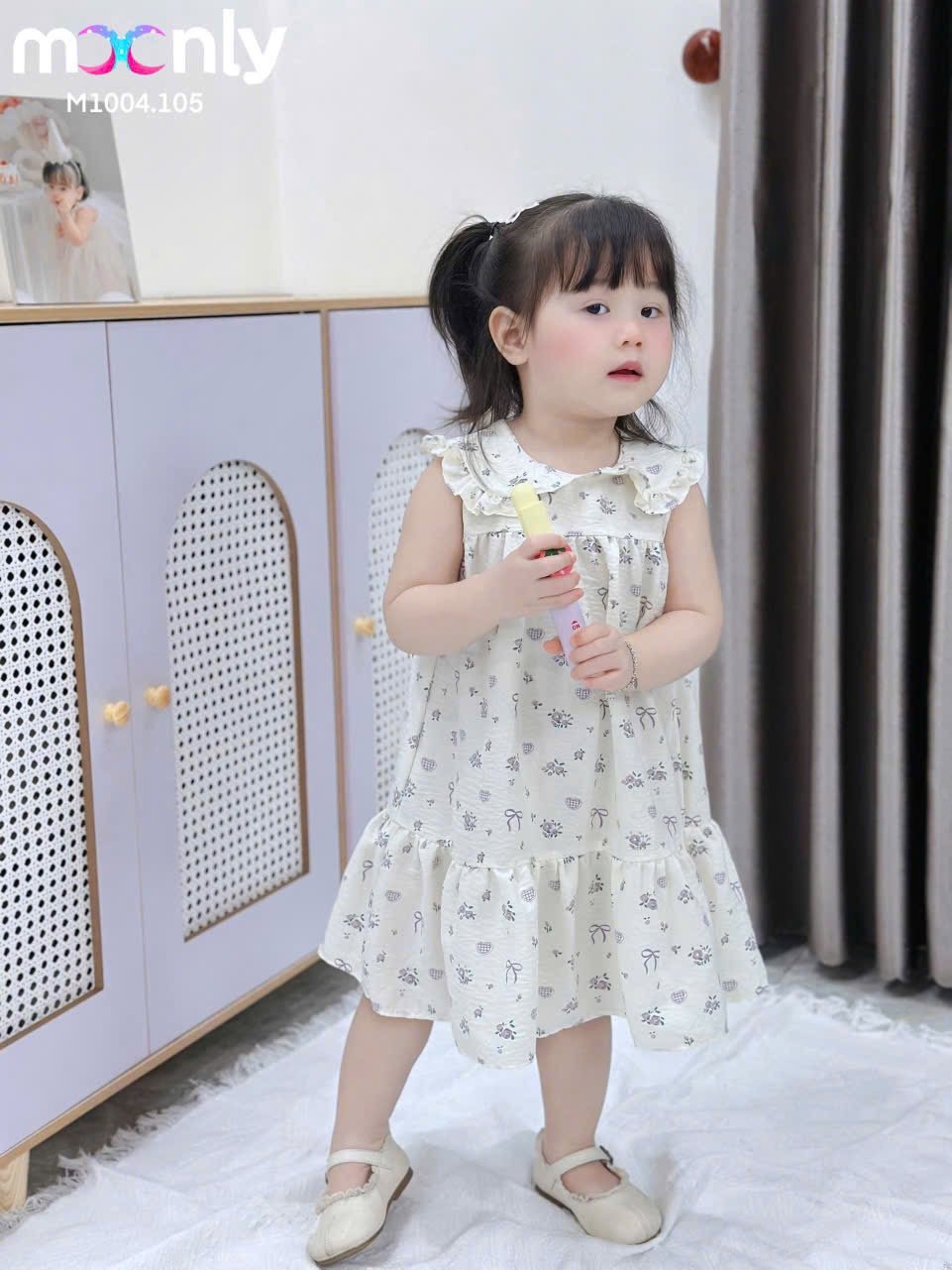 M1004 - Váy đũi Moonly mà kem hoa nơ tím, nơ đỏ bé gái size 80-140